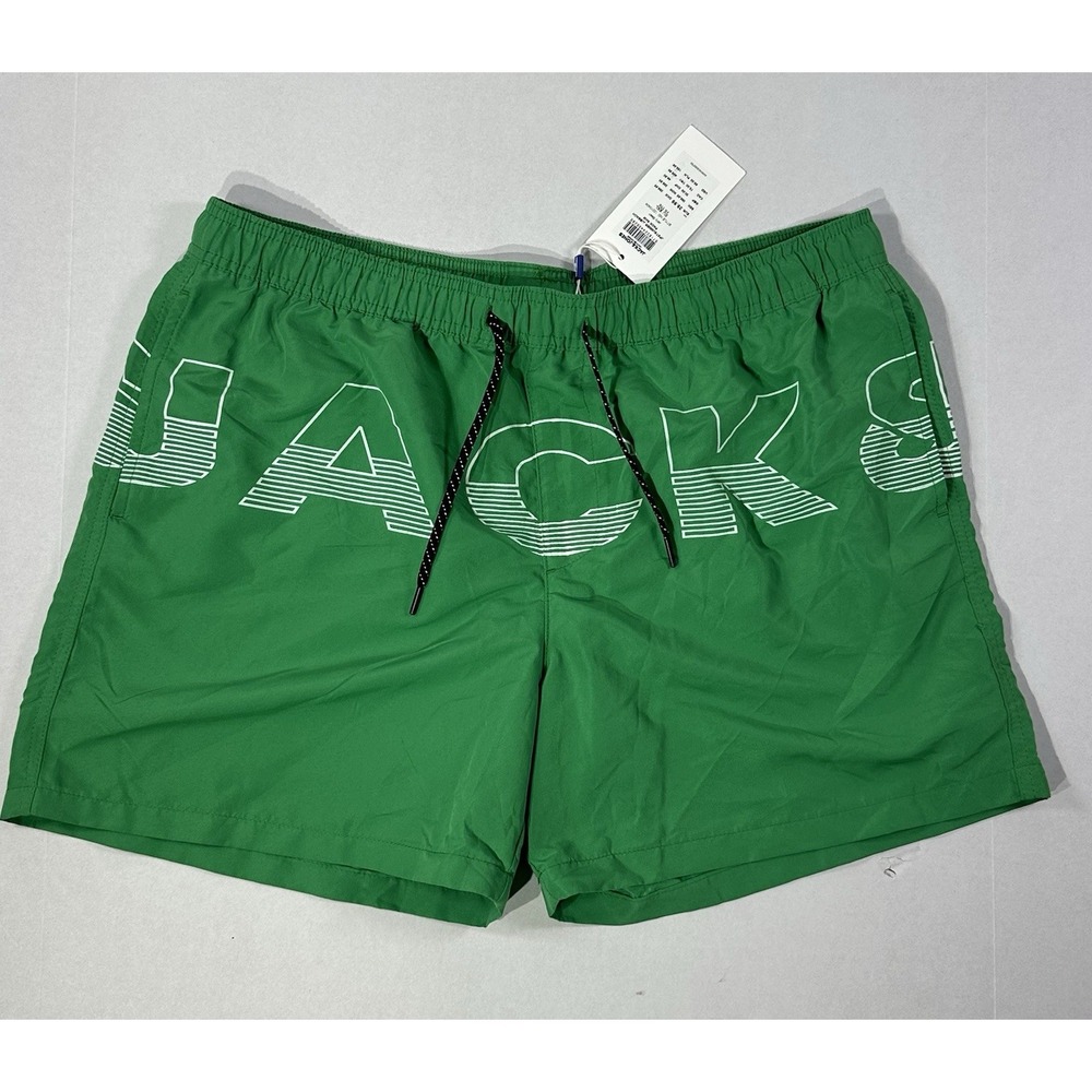 Jack & Jones Swim Trunks XXL Green Beach Shorts Logo Print Mesh Lined New
